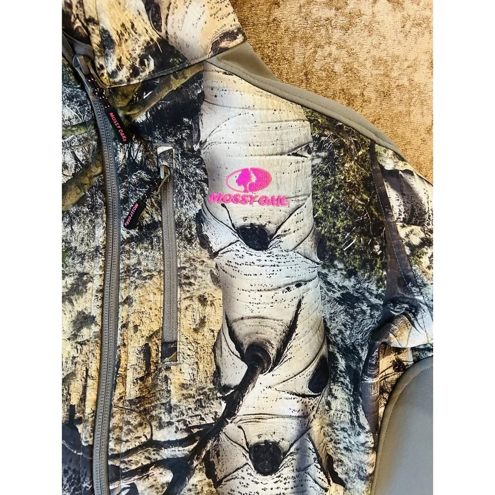 Mossy Oak Camo Jacket Women's Pink Logo Full Zip Fitted Fleece Zip Pockets Sz M - Picture 2 of 9